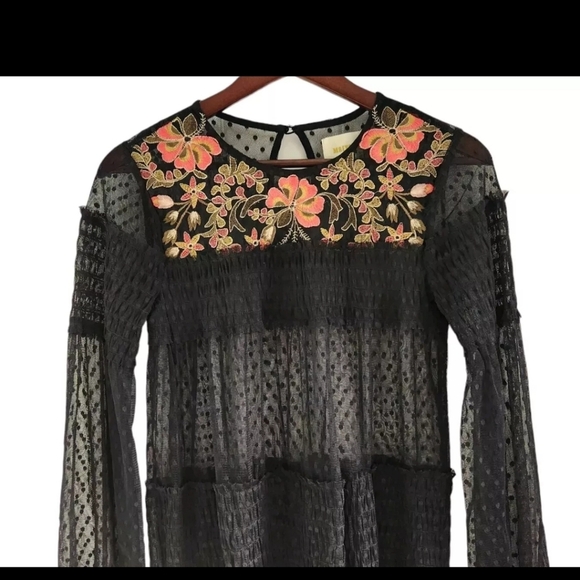 Anthropologie Maeve Samara Mesh Floral Embroidered Tunic Dress Womens Size XS - Picture 2 of 8